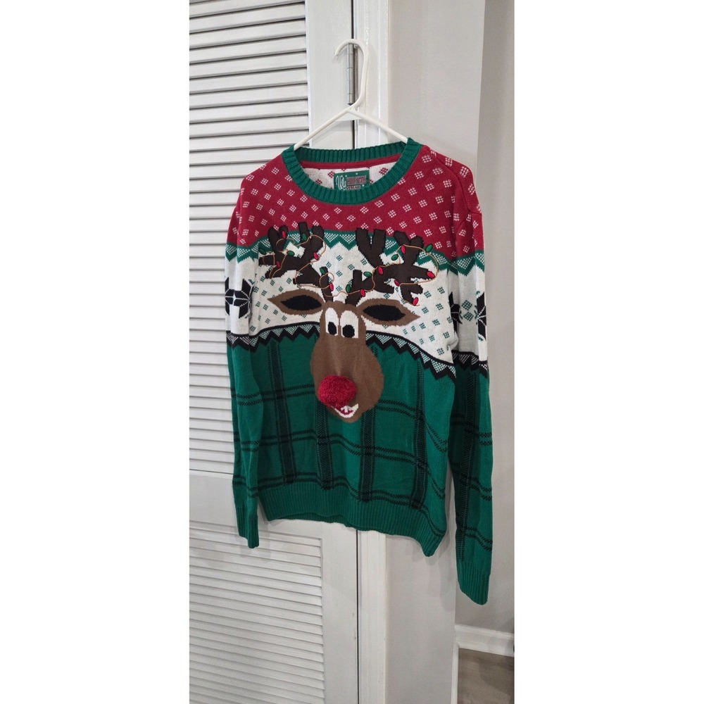 Ugly Christmas Sweater Reindeer Holiday Pullover Multicolor Medium